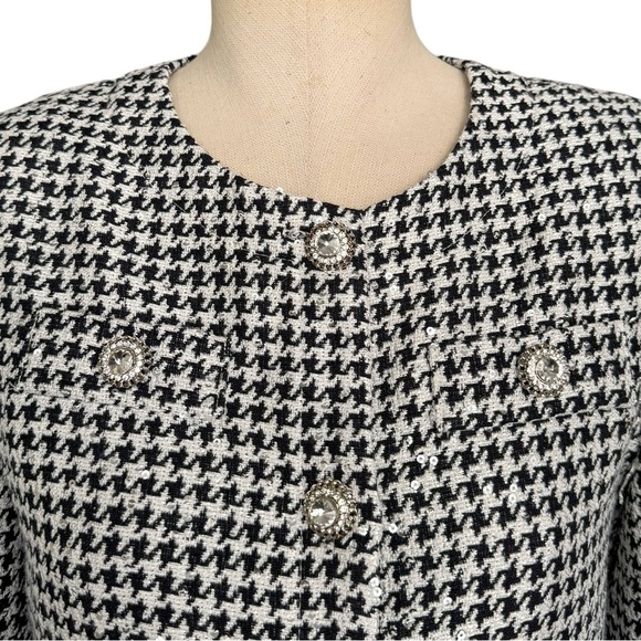Alessandra Rich Cropped Embellished Sequin Houndstooth Jacket Black & White - Picture 5 of 17